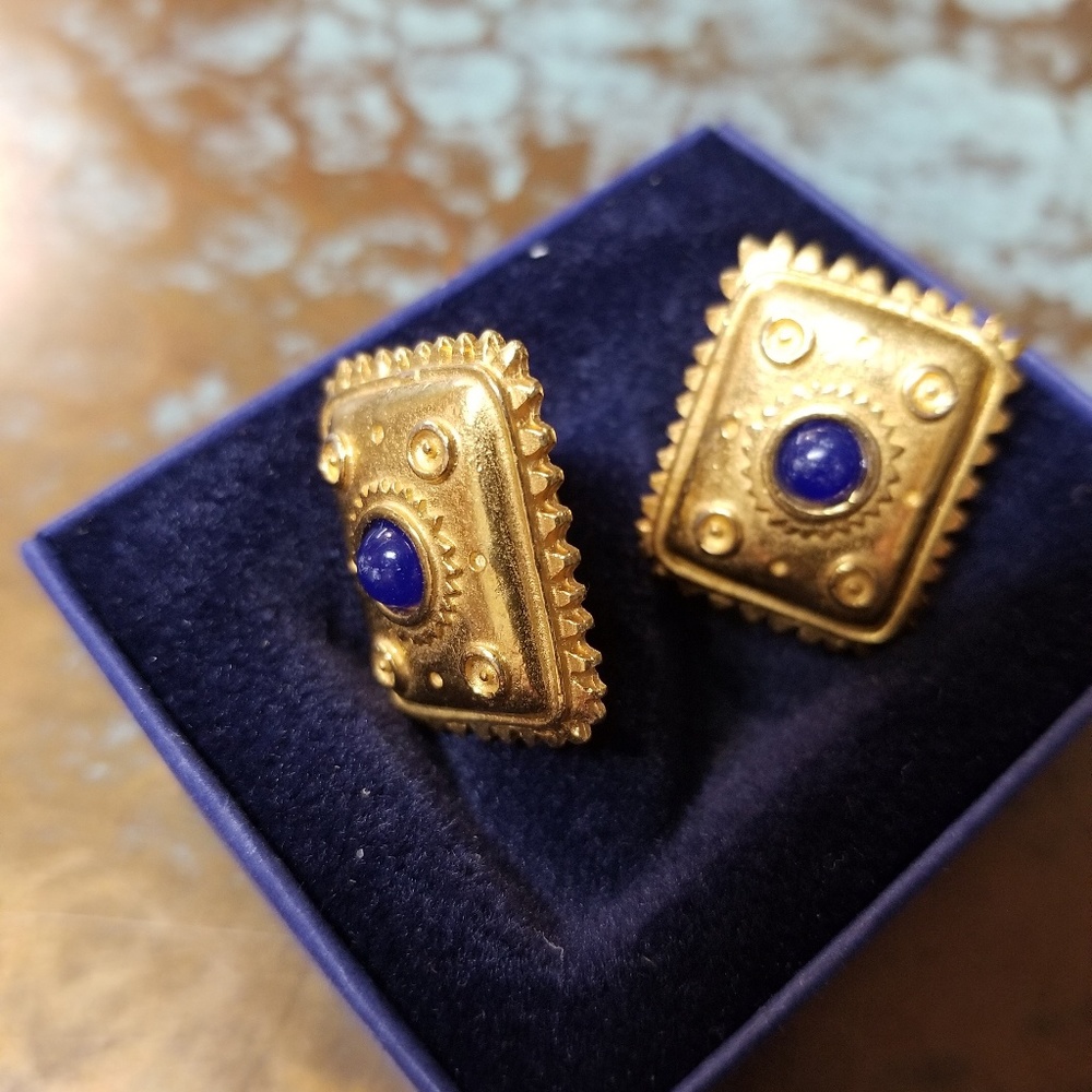 Blue lapis & gold clip earrings